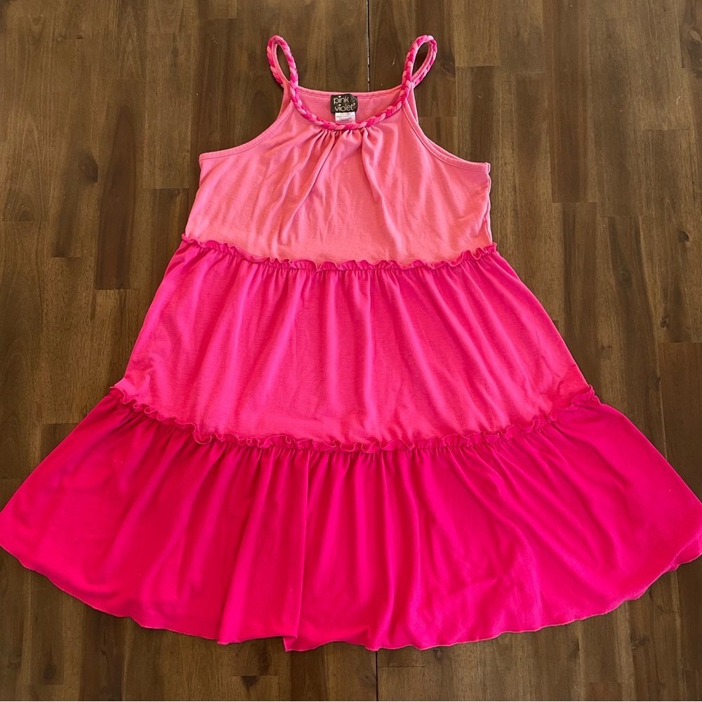 Pink & Violet Tiered Pink Kids Casual Dress